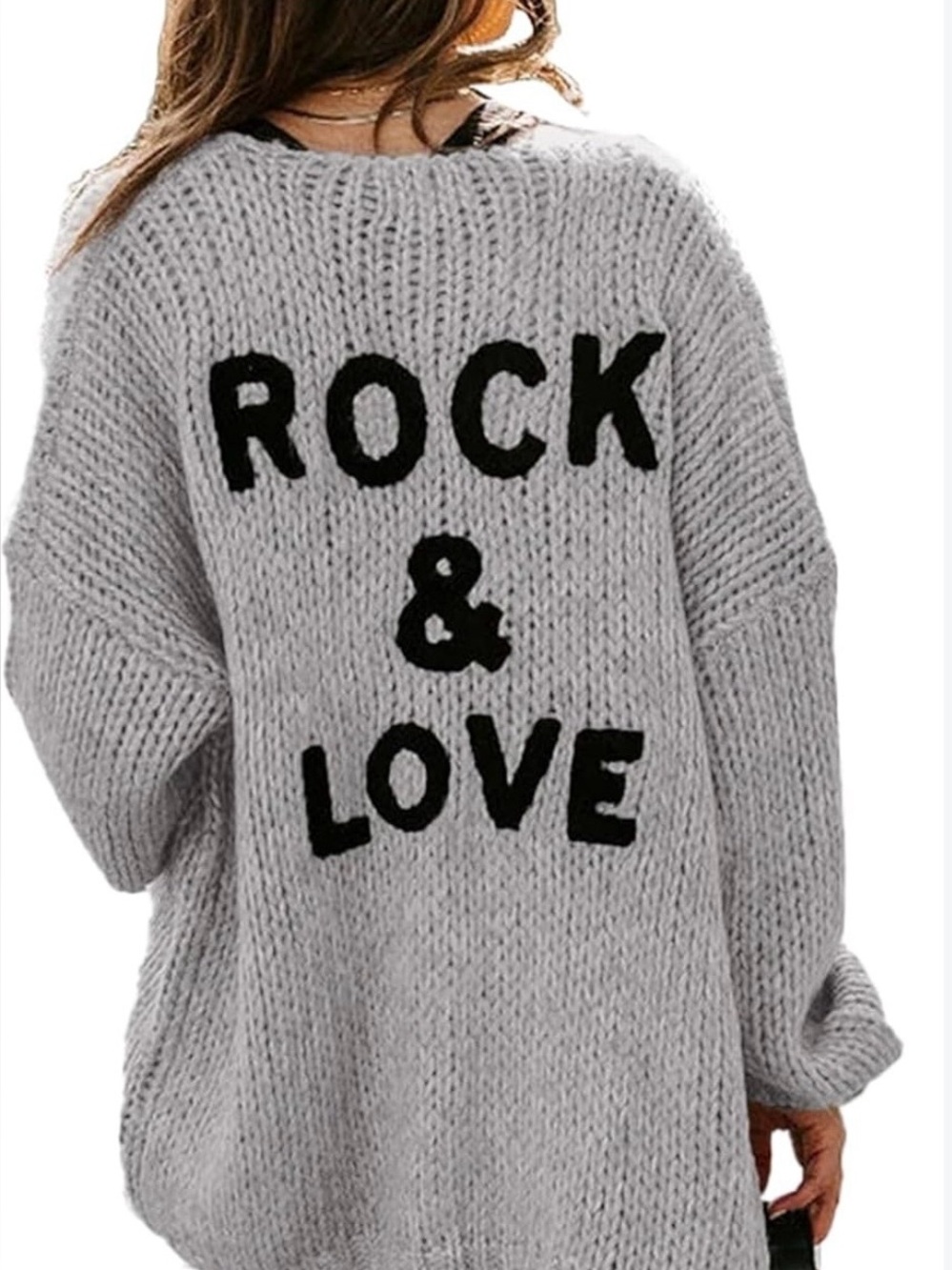 Gray 'Rock & Love' Chunky Knit Cardigan Sweater